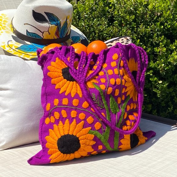 HAND EMBROIDERED SUNFLOWER BAG - Picture 2 of 3